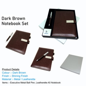 Dark-Brown-Leatherette-A5-Notebook-&-Metal-Pen