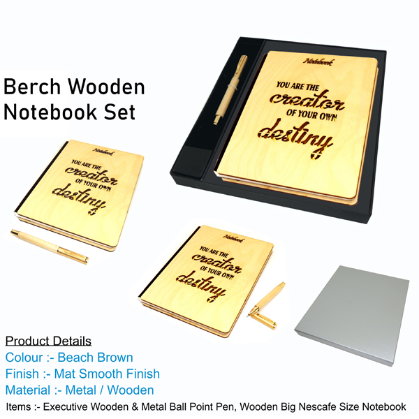 Nescafe-Big-Size-Wooden-Notebook-with-Wooden-Gold-Roller-Pen