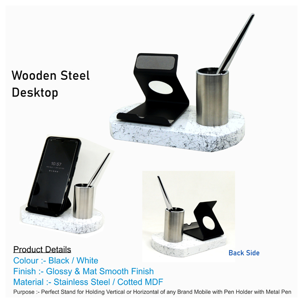 Wooden-Steel-Desktop-With-Pen-Stand
