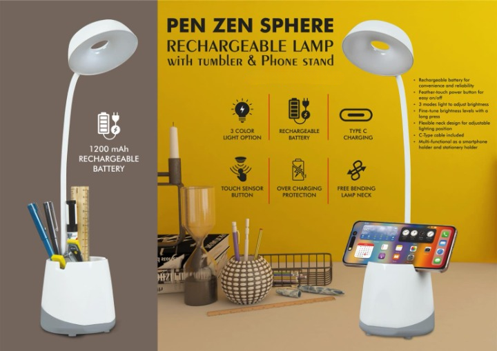 PenZen Sphere: Rechargeable lamp with tumbler & Phone stand